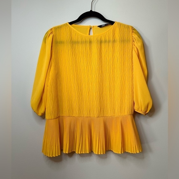 Zara Ruffle Blouse with Pleats in Yellow - Picture 2 of 10